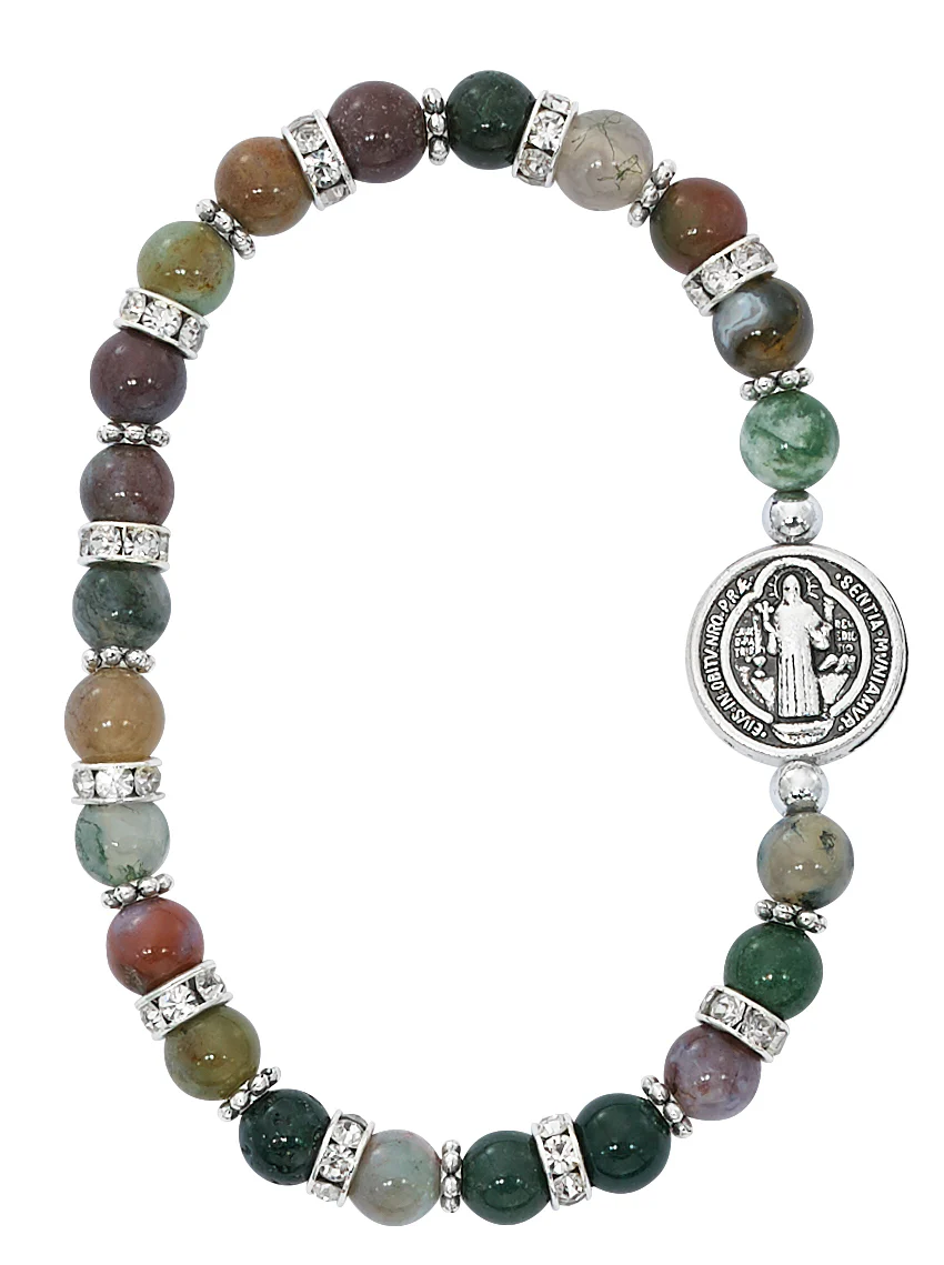 Multicolored Agate St. Benedict Stretch Bracelet