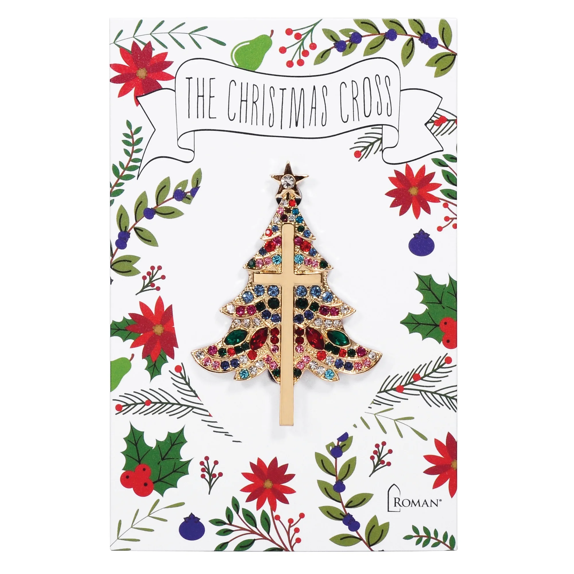 Multicolored Crystal Christmas Tree Cross Pin