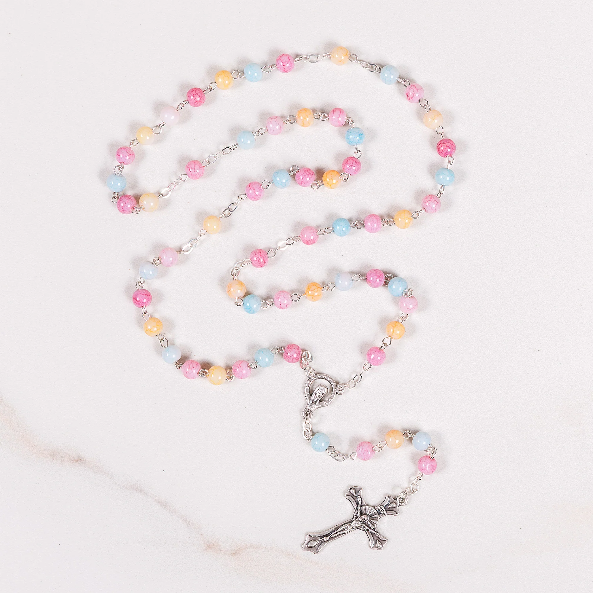 Multicolored Frosted Glass Pastel Rosary - Image 2