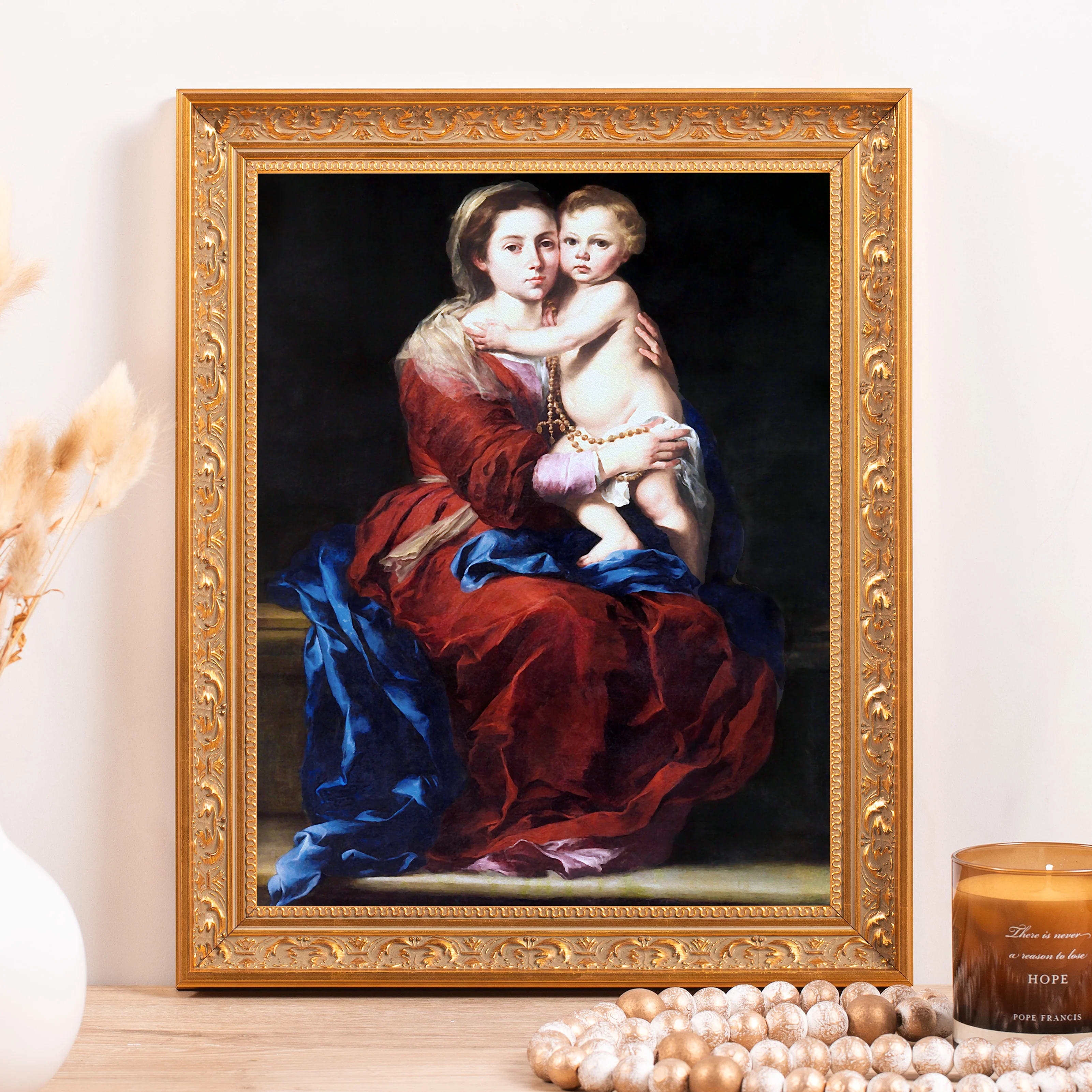 Murillo's Our Lady of the Rosary Framed Canvas - Sacred Classics Collection