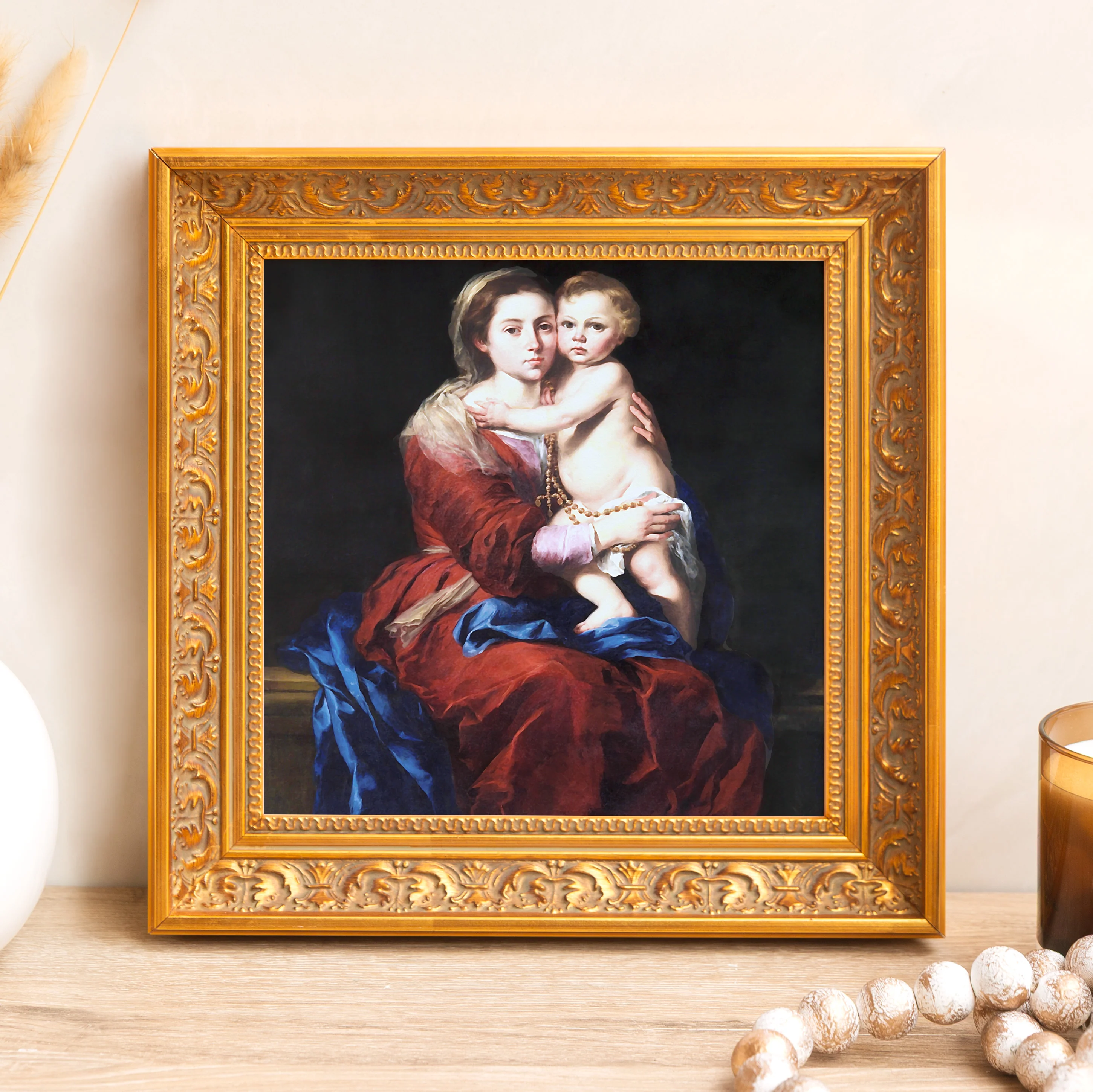 Murillo's Our Lady of the Rosary Framed Canvas - Sacred Mini Collection