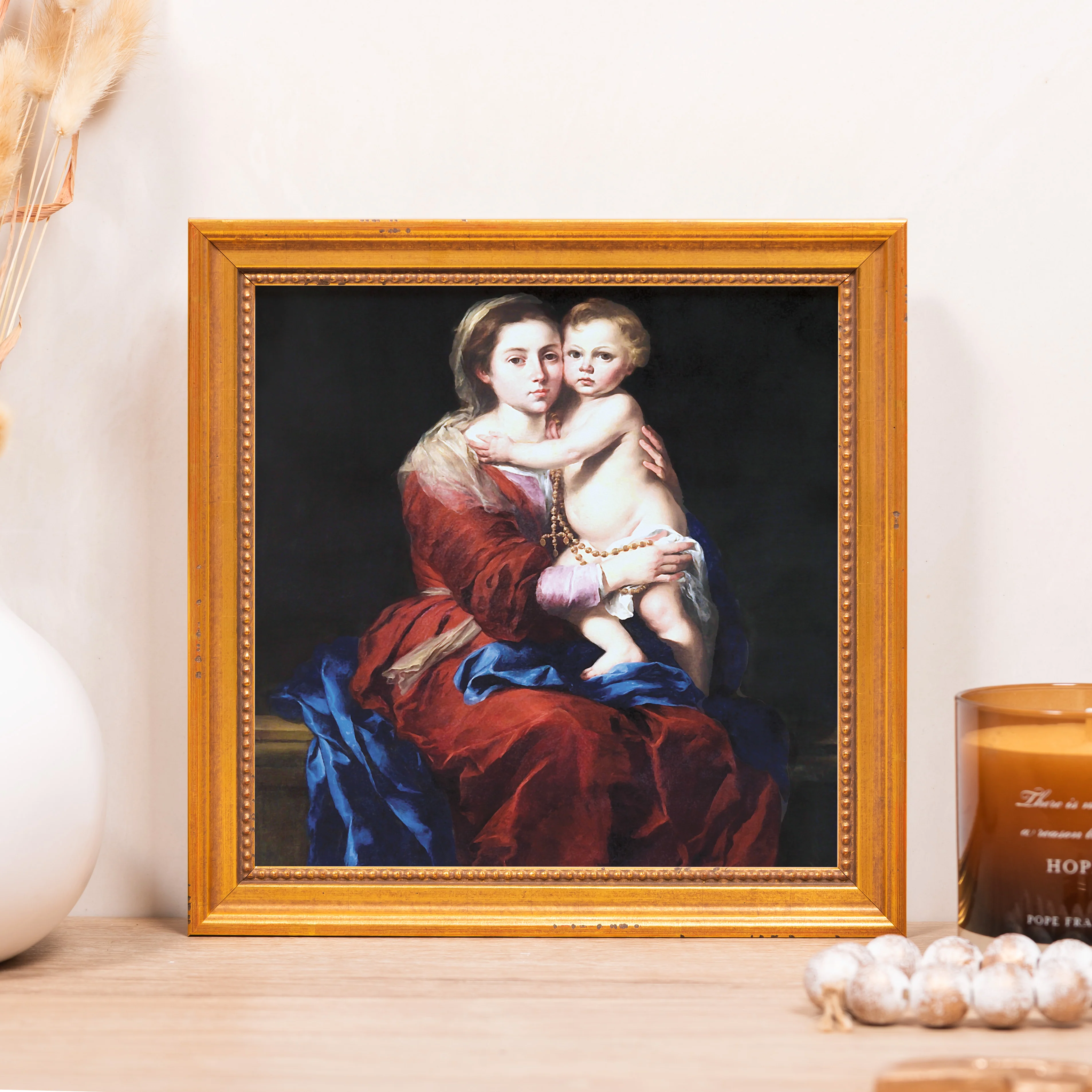 Murillo's Our Lady of the Rosary Framed Canvas - Sacred Mini Collection - Image 4