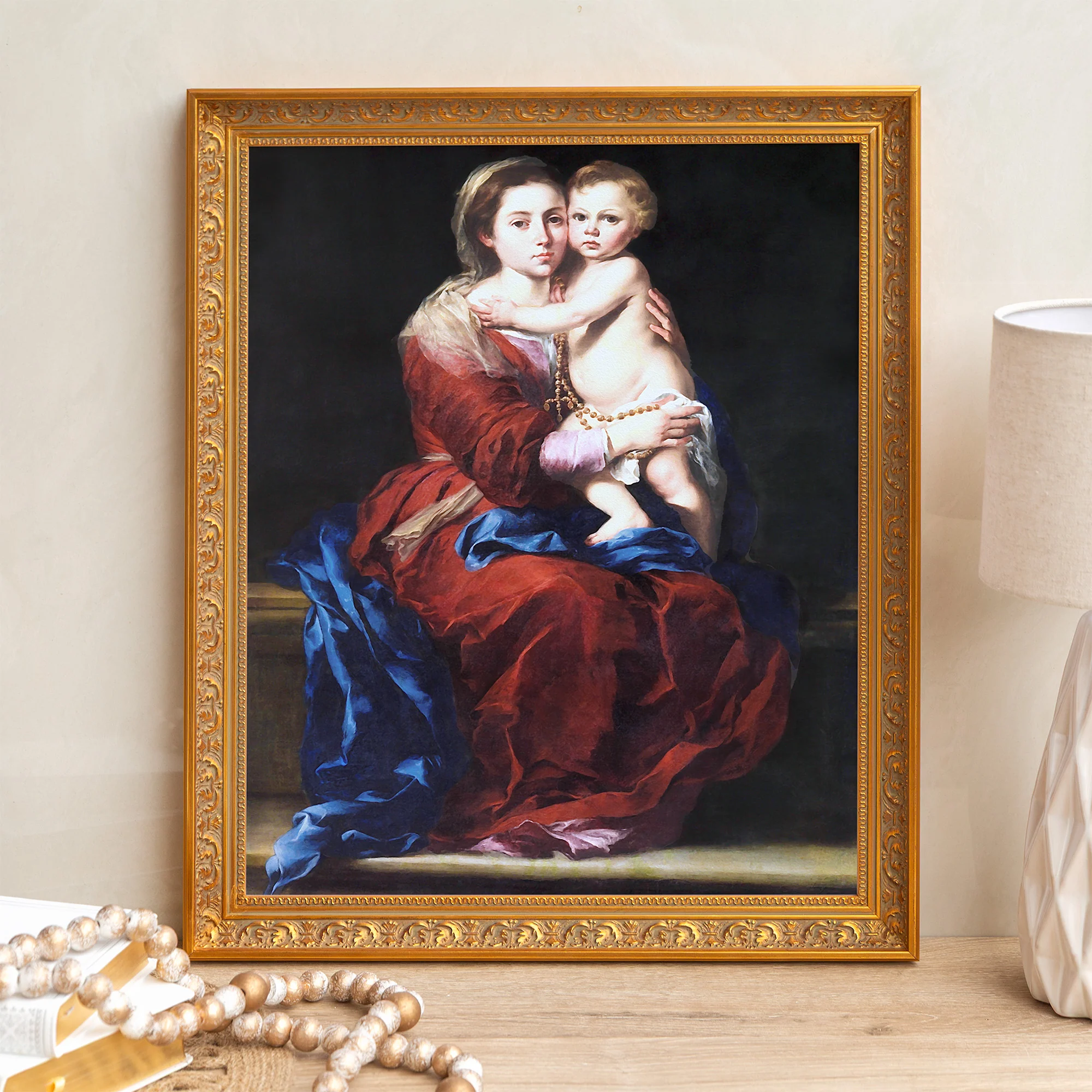 Murillo's Our Lady of the Rosary Framed Canvas - Sacred Signature Collection