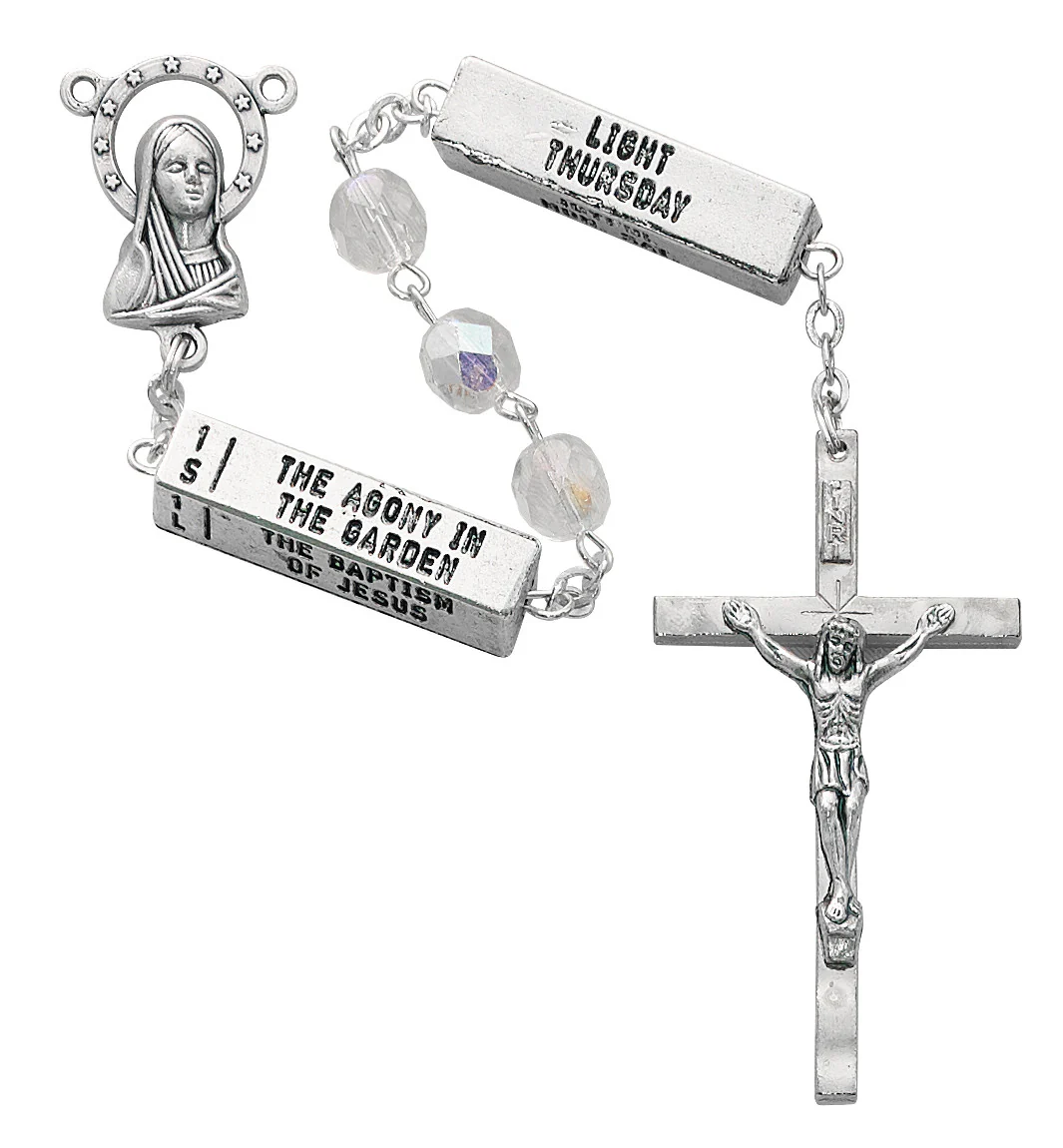 Mysteries Aurora Borealis Clear Crystal Rosary - Image 2