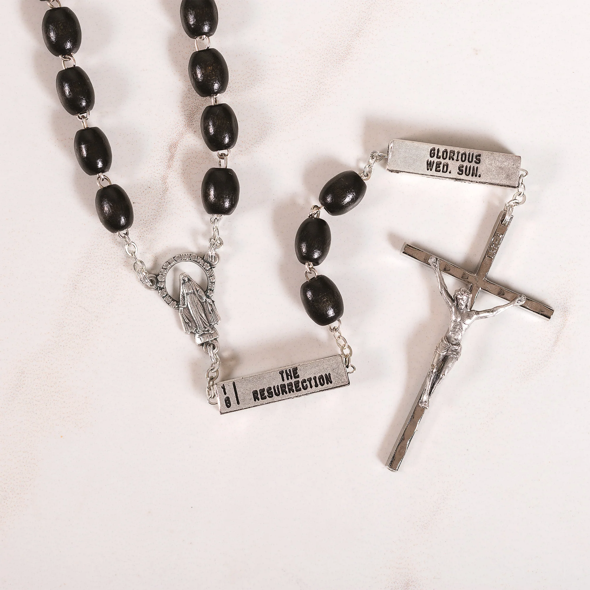 Mysteries Black Wood Bead Rosary - Image 2