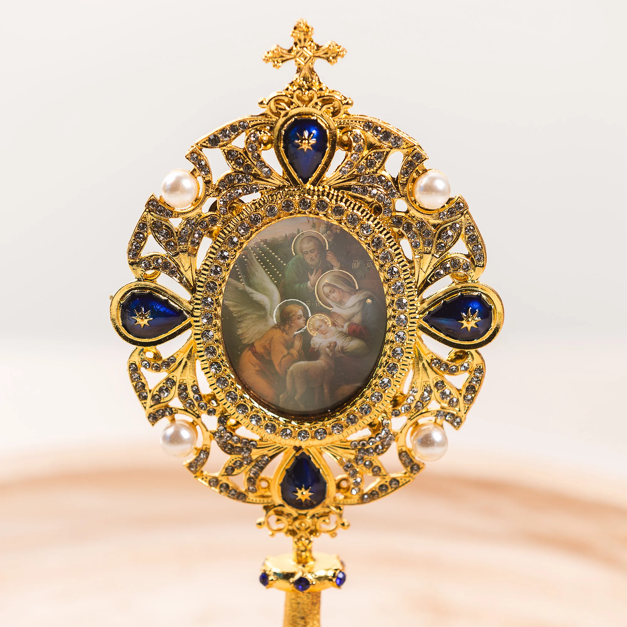 Nativity Holy Family Pearl Jeweled Monstrance Reliquary style icon Shrine, 7 inch - Image 2