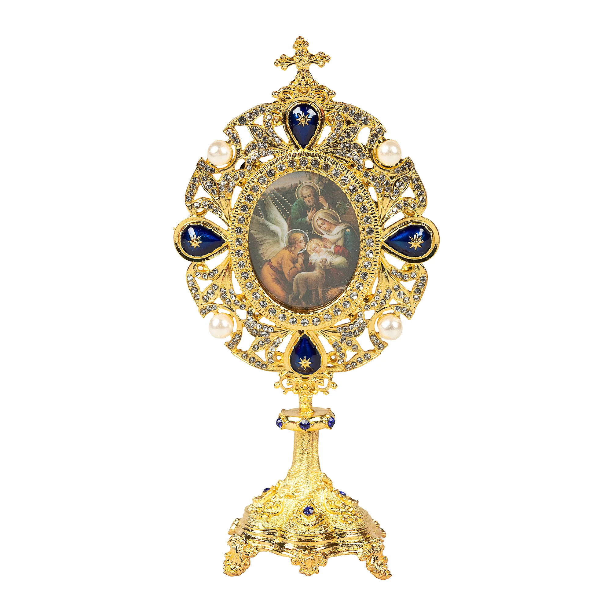 Nativity Holy Family Pearl Jeweled Monstrance Reliquary style icon Shrine, 7 inch - Image 4