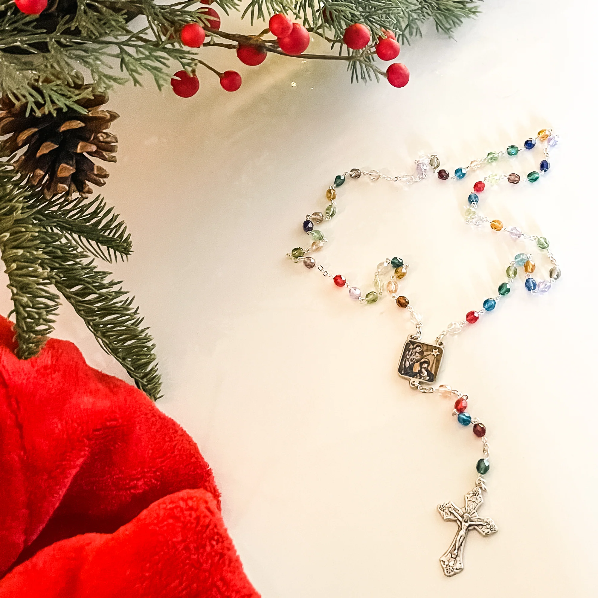 Nativity Multicolored Glass Rosary - Image 2