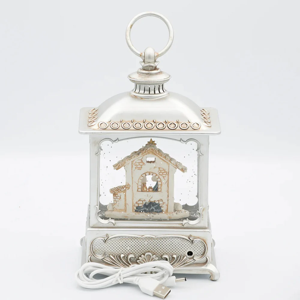 Nativity Scene Pewter Swirl LED Lantern - Image 2