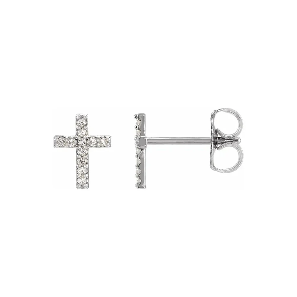 Natural Diamond Cross Stud Earrings - Image 3