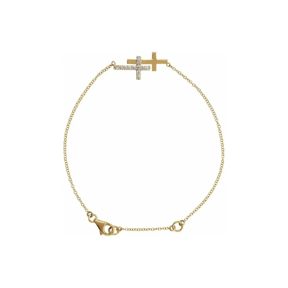 Natural Diamond Double Sideways Cross Bracelet