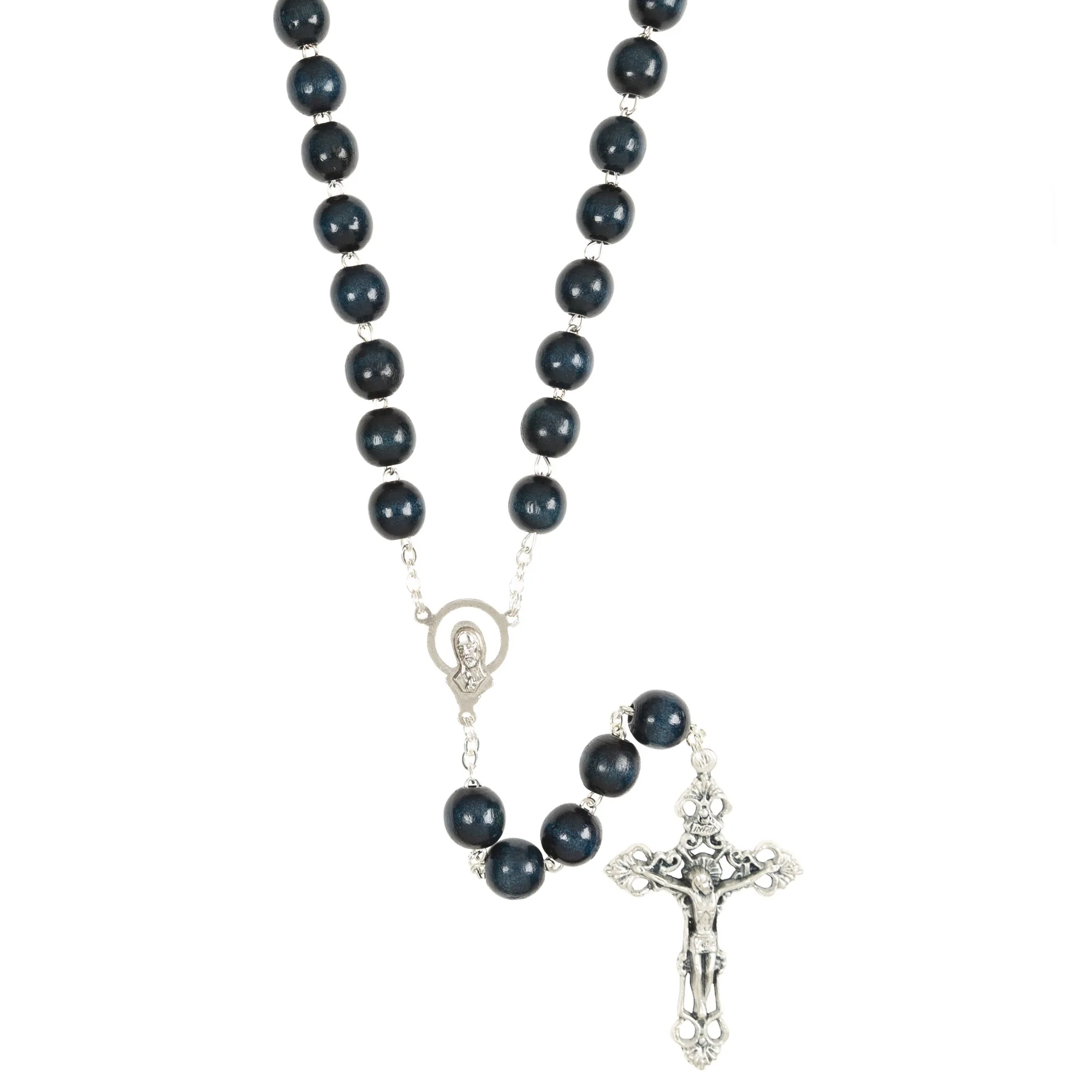Navy Blue Wood Bead Rosary