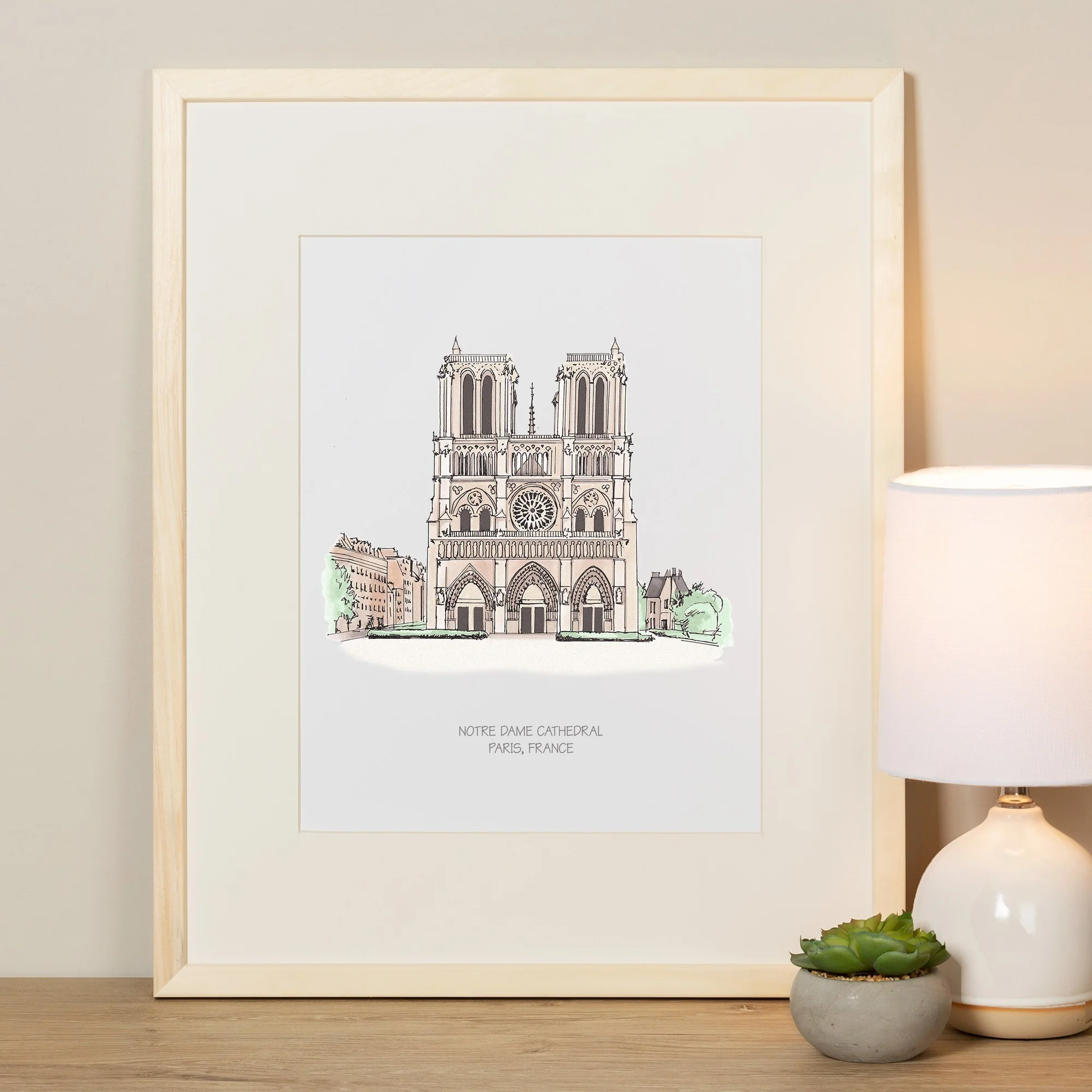 Notre Dame Wood Framed Art Print - 16x20"
