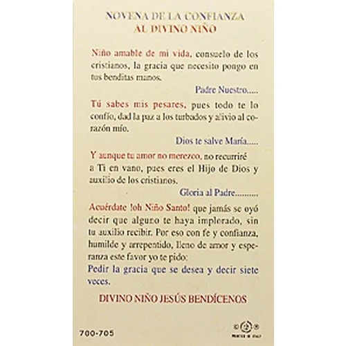 Novena de la Confianza al Divino Nino (Novena-Divino Nino) – Spanish Prayer Card - Image 2