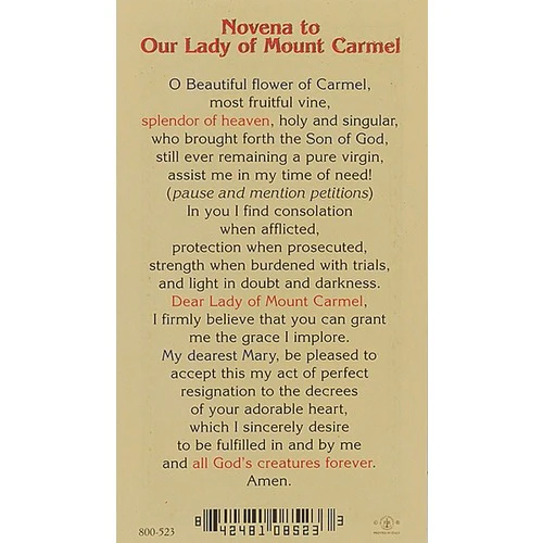 Novena to Our Lady of Mount Carmel - Prayer Card - Image 2