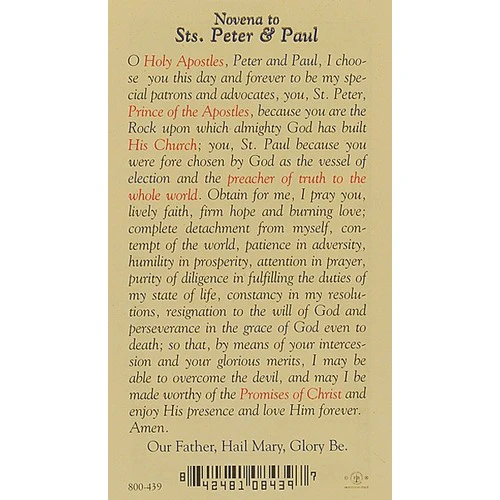 Novena to Sts. Peter and Paul Prayer Card - Image 2