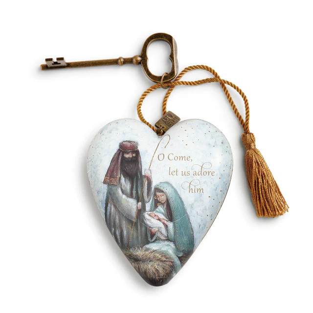 O Come Let Us Adore Him Art Heart Nativity Ornament