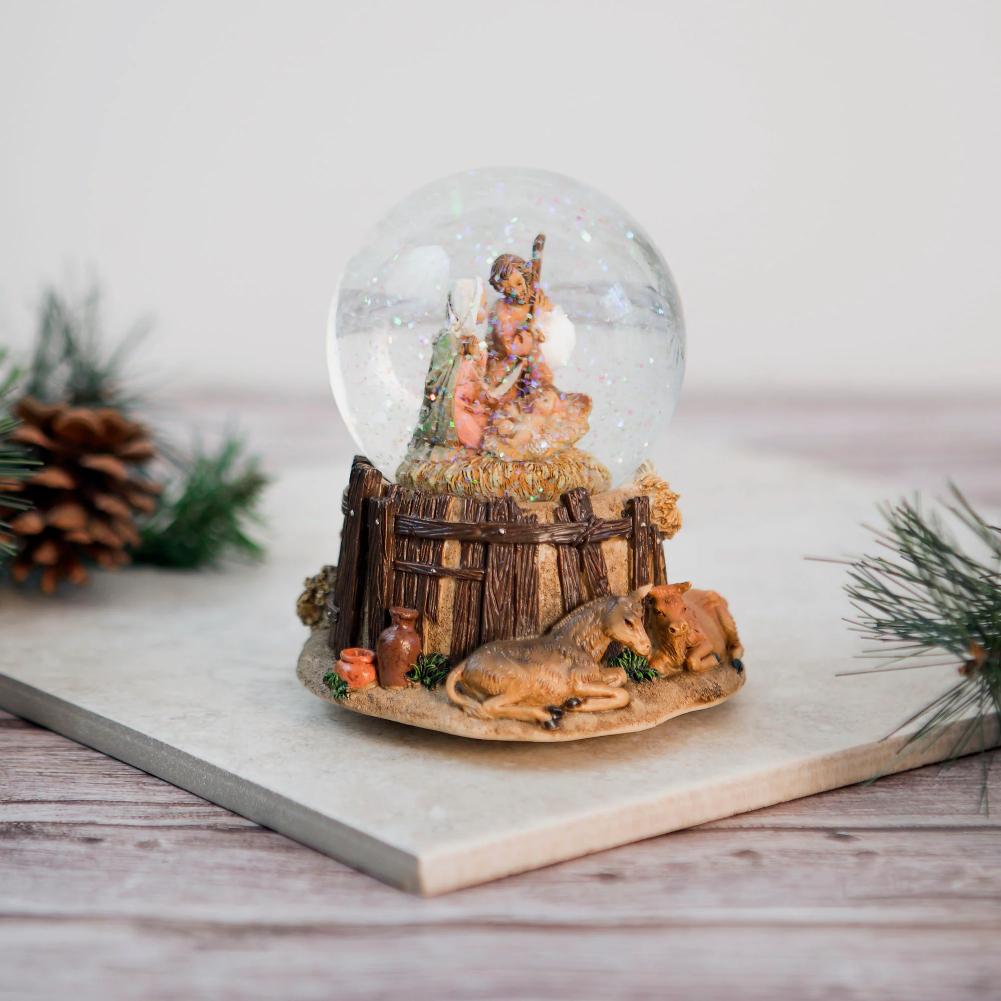 O' Holy Night Musical Nativity Water Dome with Stable Base - Image 2