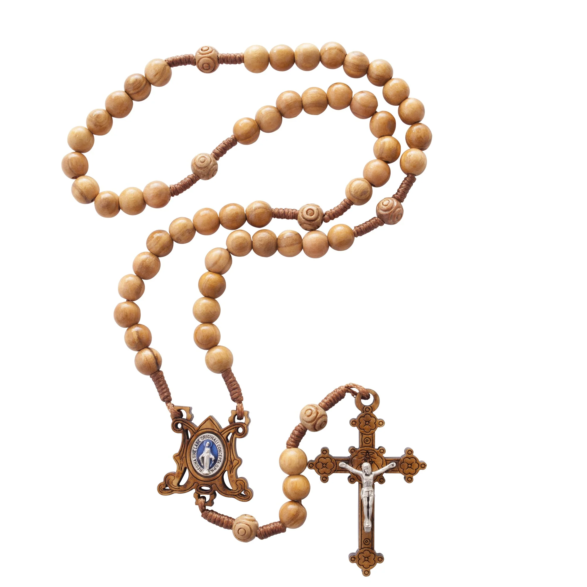 Olive Wood Corded Miraculous Medal Rosary - Image 3