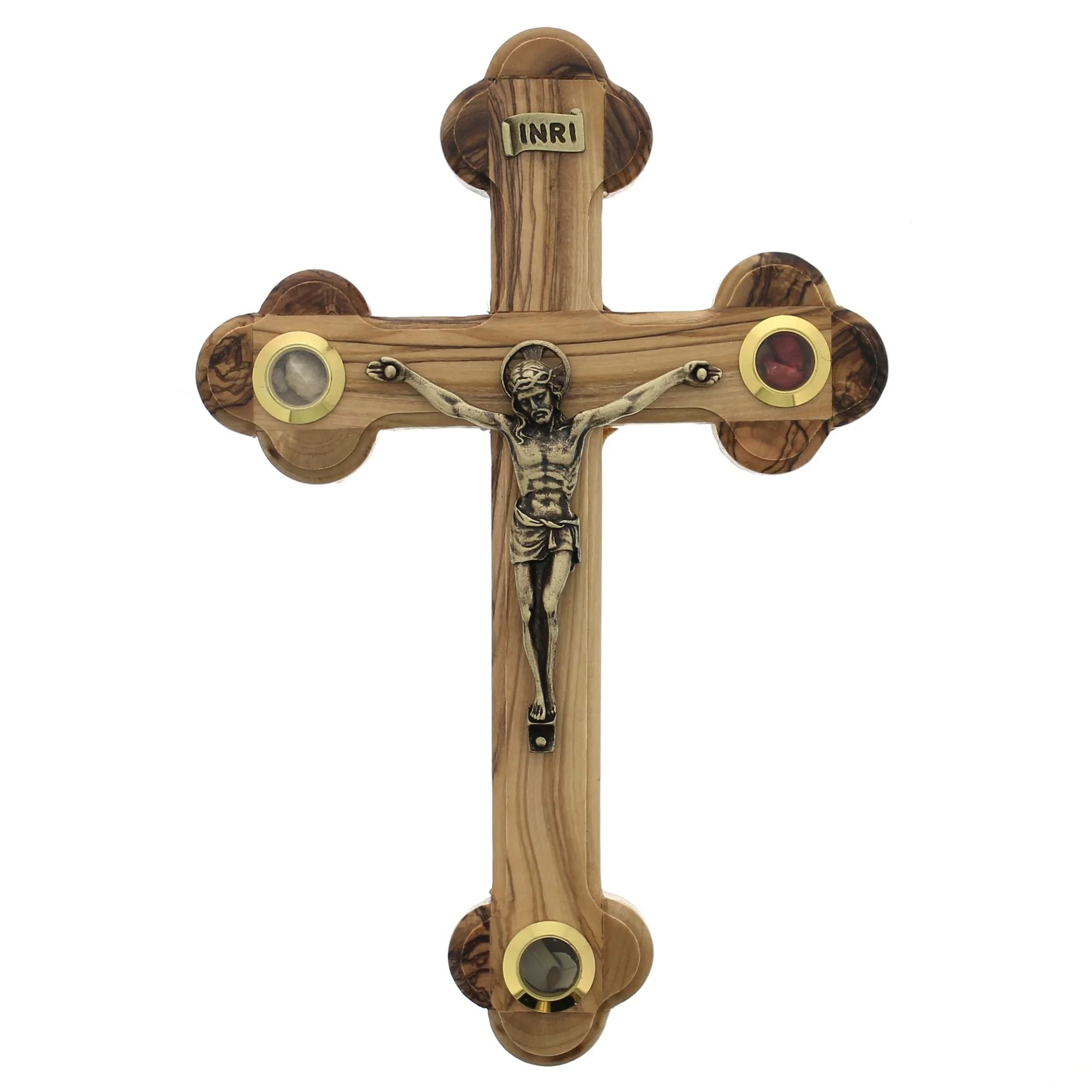 Olive Wood Crucifix with Holy Land Elements