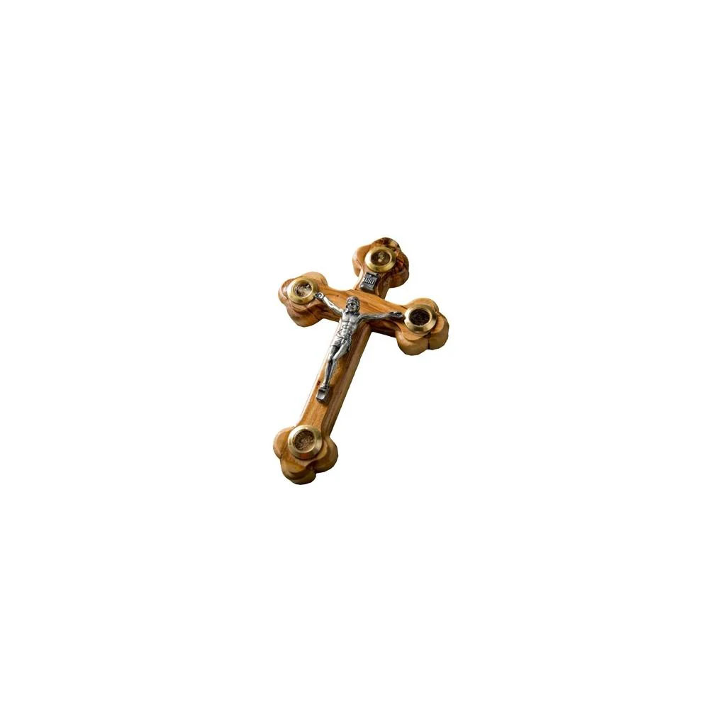 Olive Wood Crucifix with Jerusalem Soil - Image 2