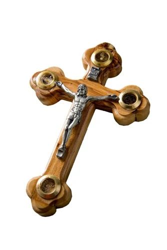 Olive Wood Crucifix with Jerusalem Soil - Image 3