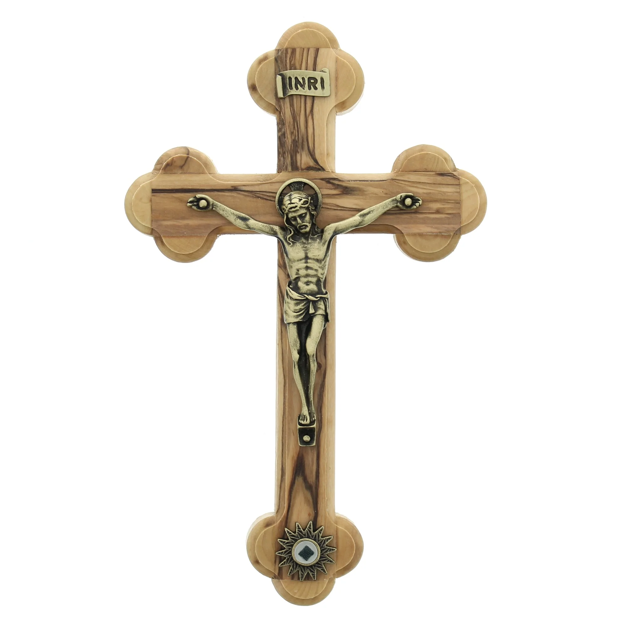 Olive Wood Crucifix with Relic