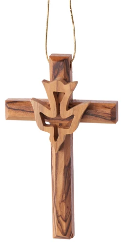 Olive Wood Holy Spirit Cross Ornament