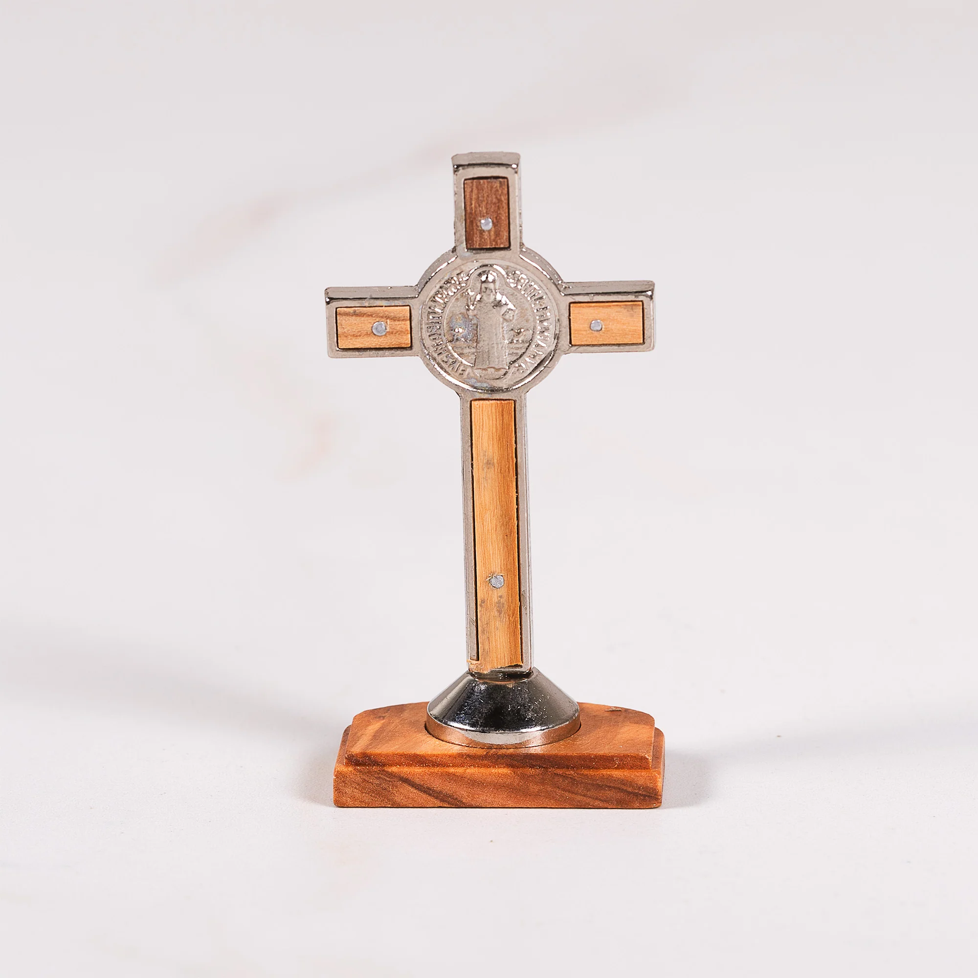 Olive Wood Inlay St. Benedict Desk Crucifix - 3.5" - Image 3