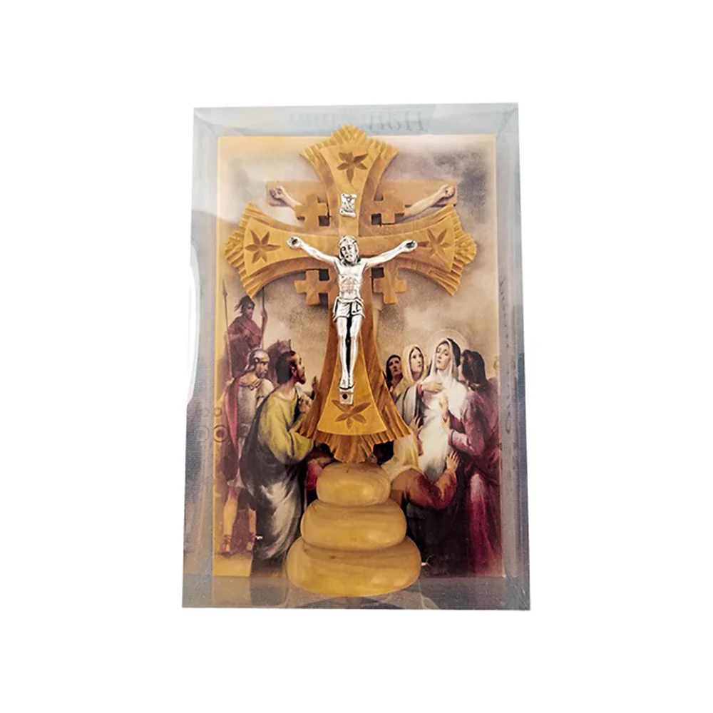 Olive Wood Jerusalem Cross Standing Crucifix - 6" - Image 2