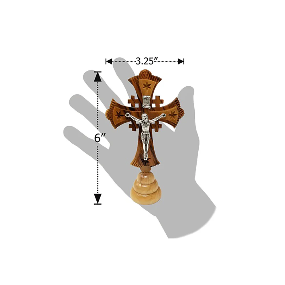 Olive Wood Jerusalem Cross Standing Crucifix - 6" - Image 3
