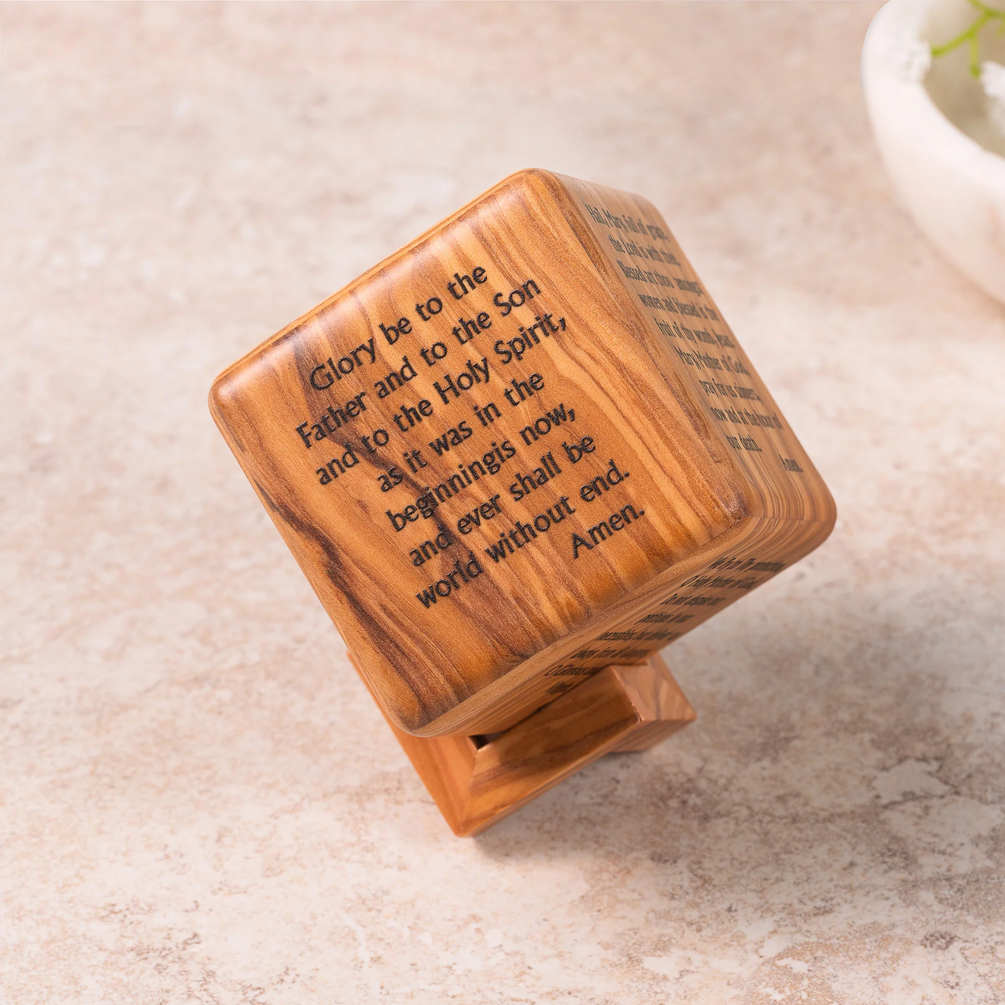 Olive Wood Prayer Cube With Base