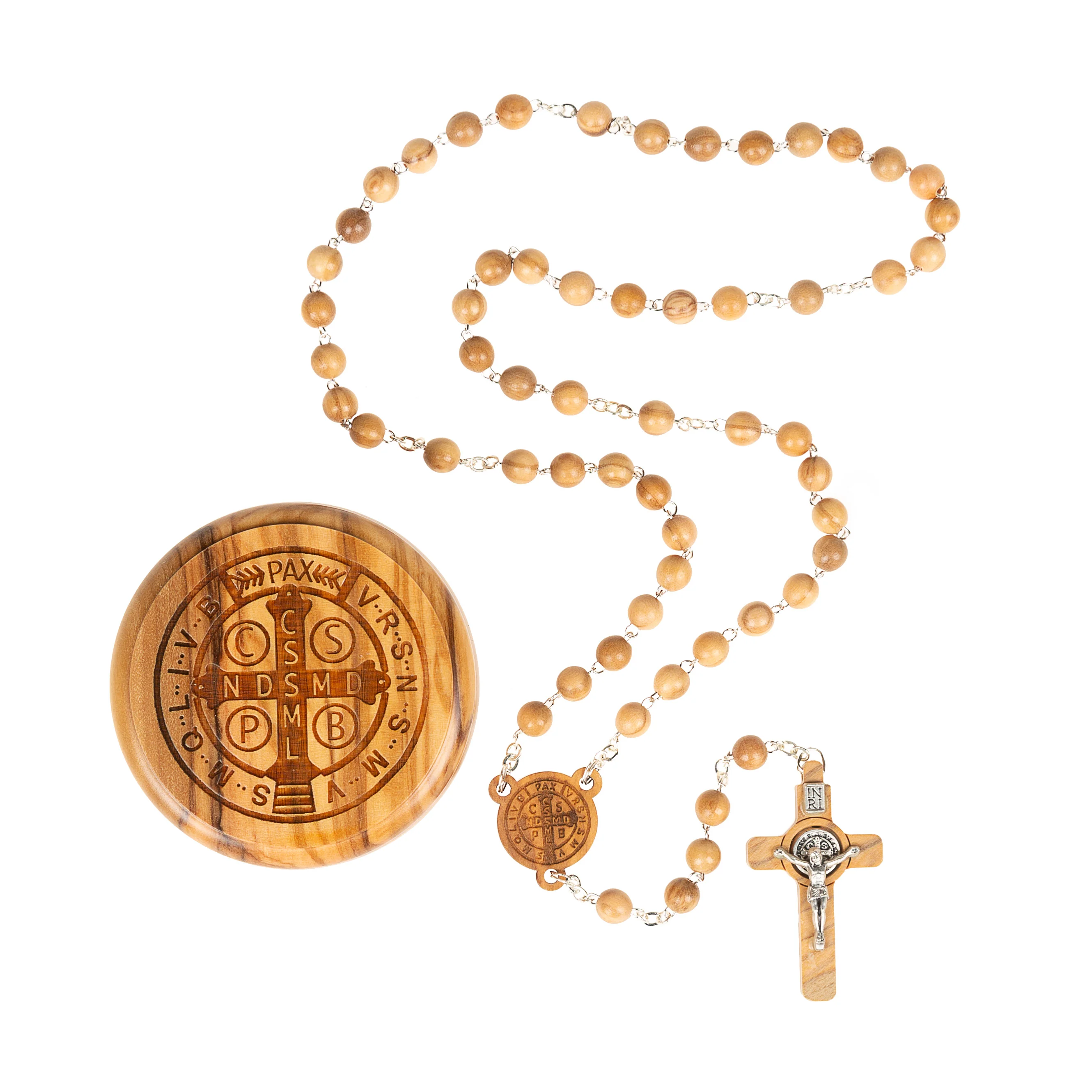 Olive Wood St. Benedict Rosary in Hand Carved Box - Image 2