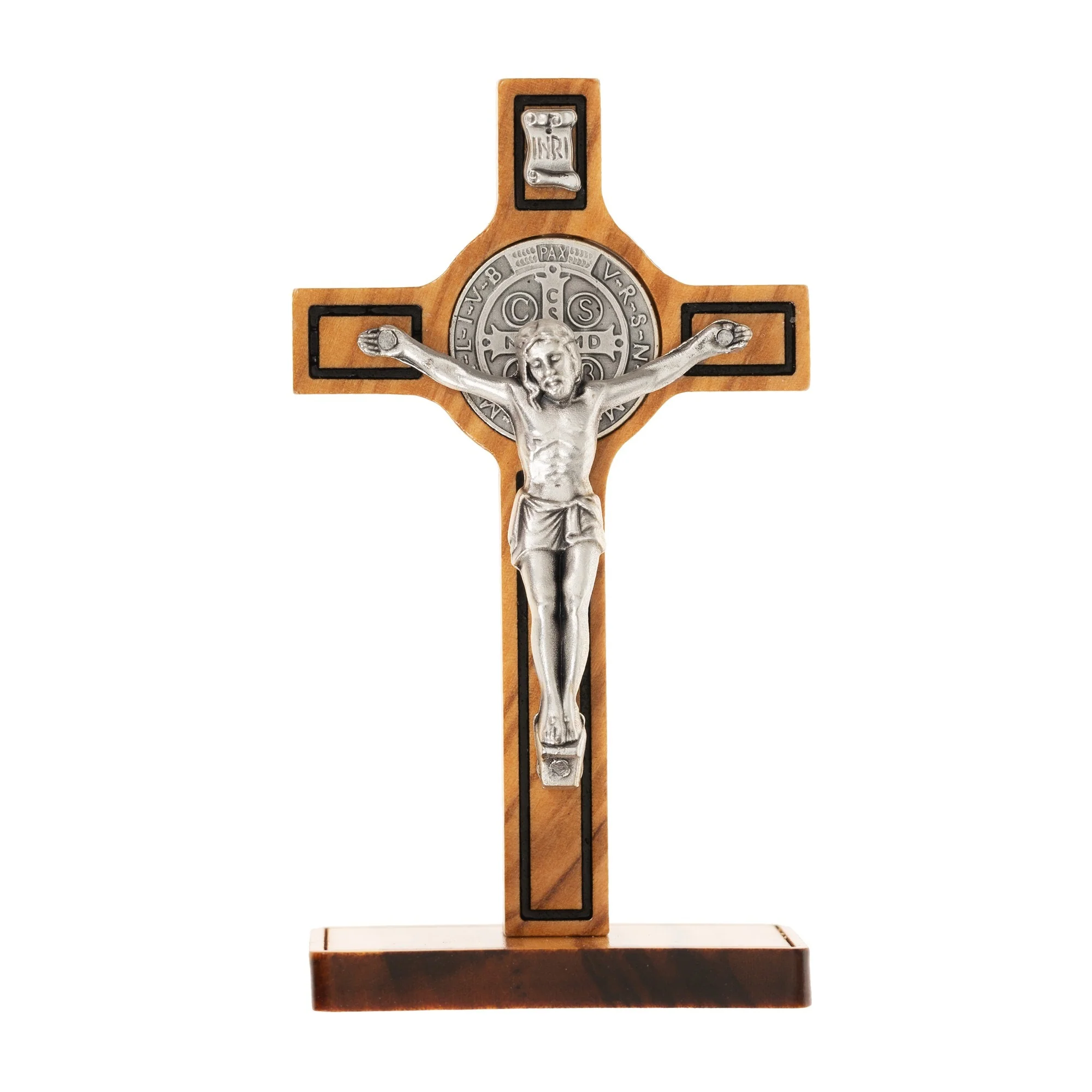 Olive Wood Standing St. Benedict Crucifix - 3.5"