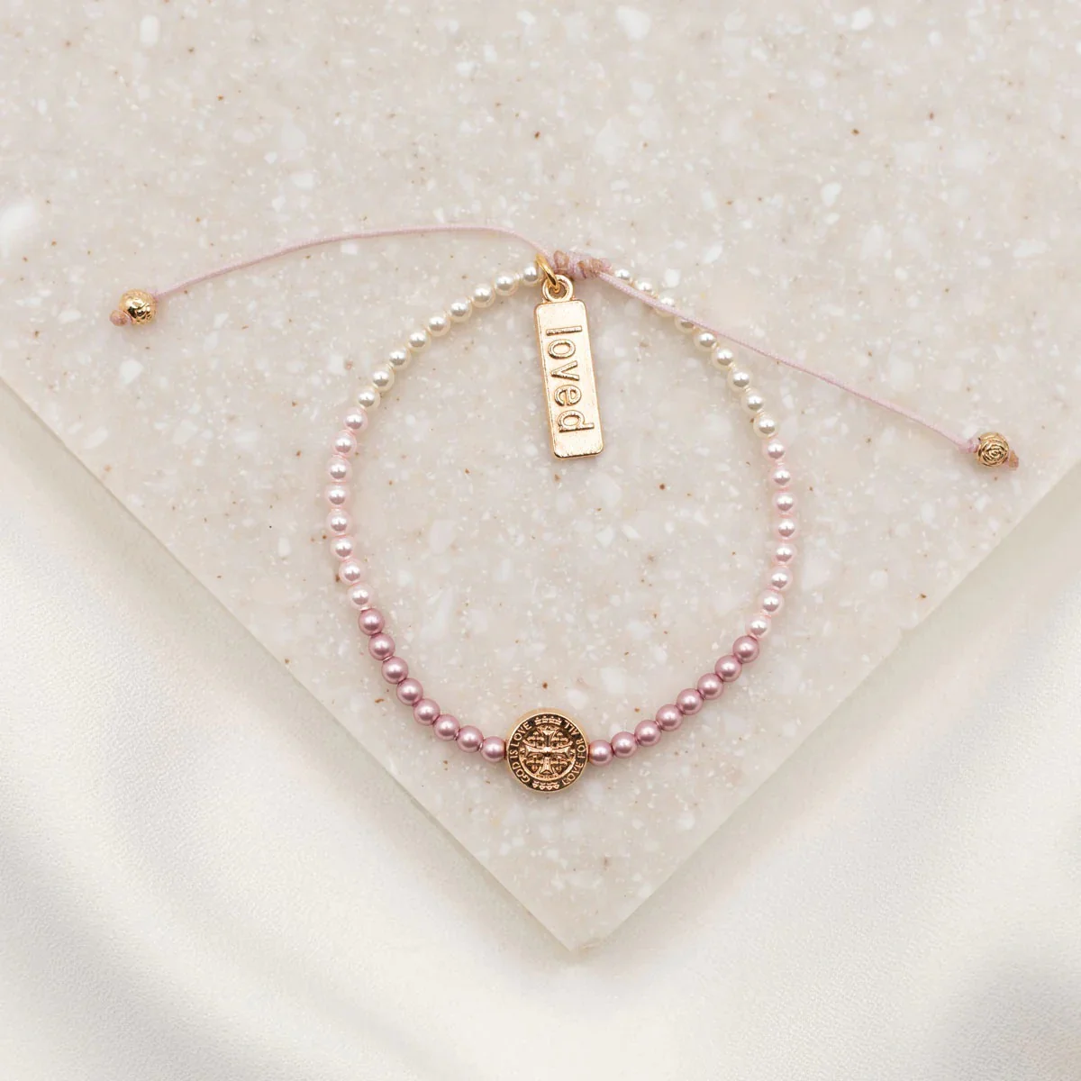 Ombré Pink Pearl & Rose Gold St. Benedict Bracelet - Image 2