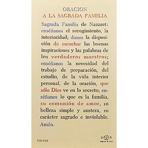 Oracion a la Sagrada Familia (Holy Family) - Spanish Prayer Card - Image 2