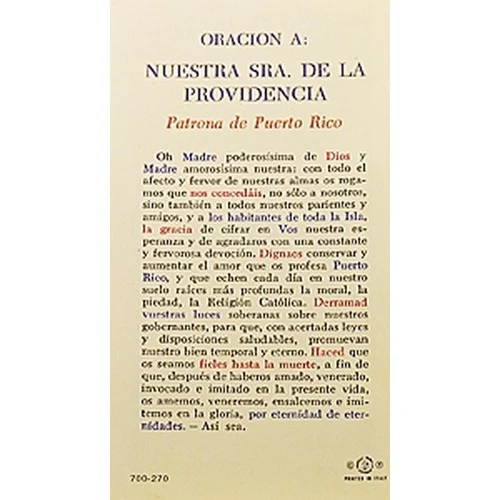 Oracion a Nuestra Senora de La Providencia (Our Lady of Providence) - Spanish Prayer Card - Image 2