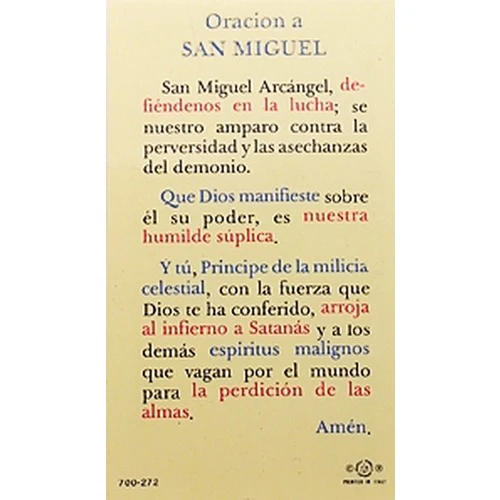 Oracion a San Miguel (St. Michael) - Spanish Prayer Card - Image 2