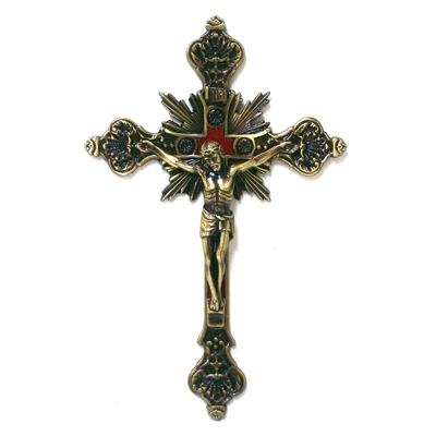 Ornate Bronze Wall Crucifix with Red Inlay - 8" - Image 2