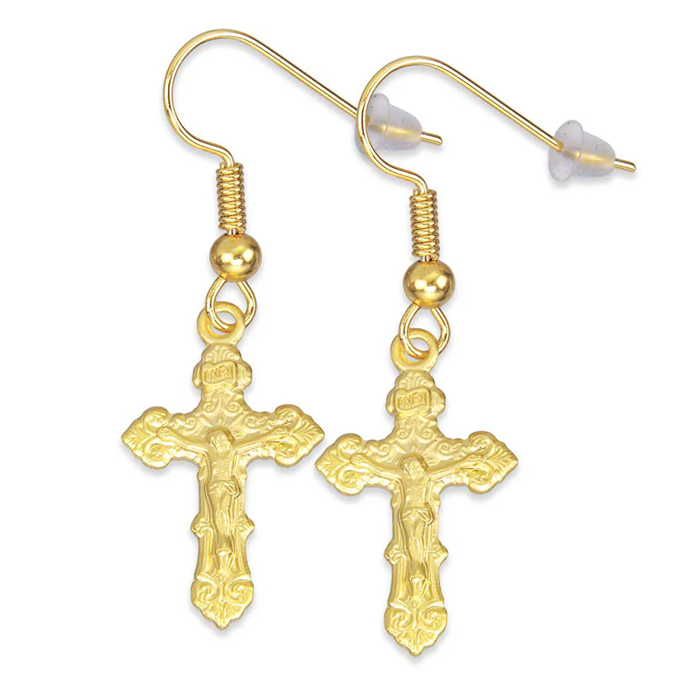 Ornate Crucifix Dangle Earrings - Sterling Silver or Gold Over Sterling - Image 3