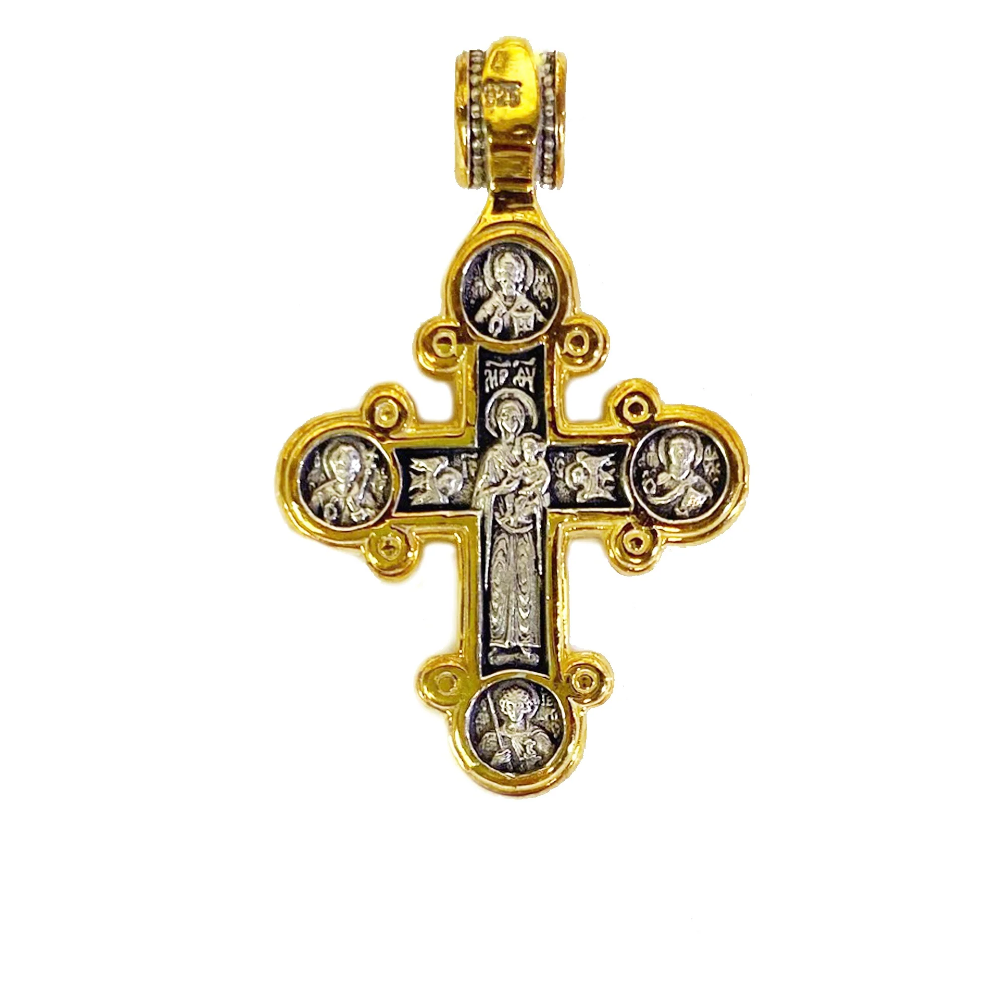 Ornate Gold over Sterling Byzantine Crucifix Necklace - Image 2