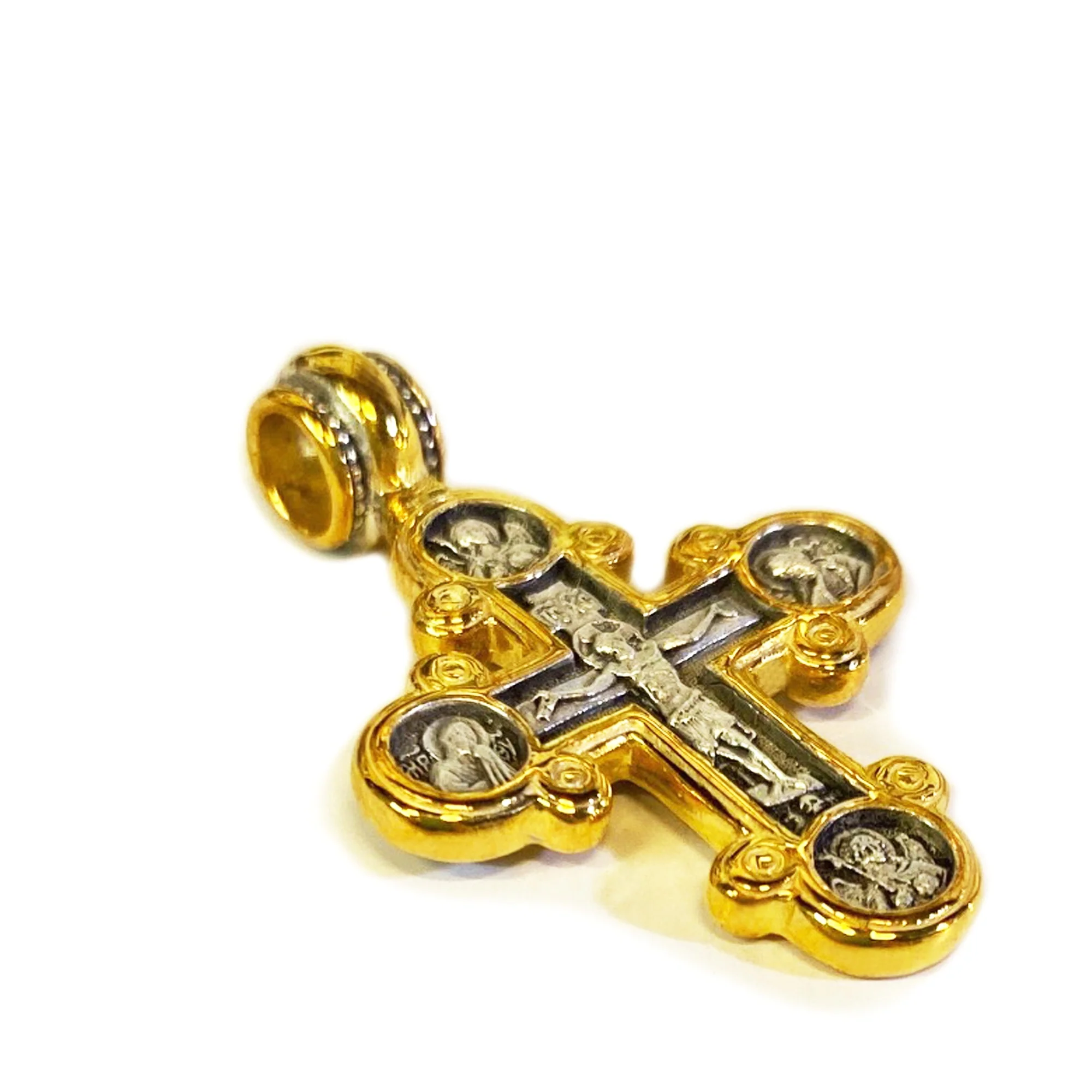 Ornate Gold over Sterling Byzantine Crucifix Necklace - Image 3