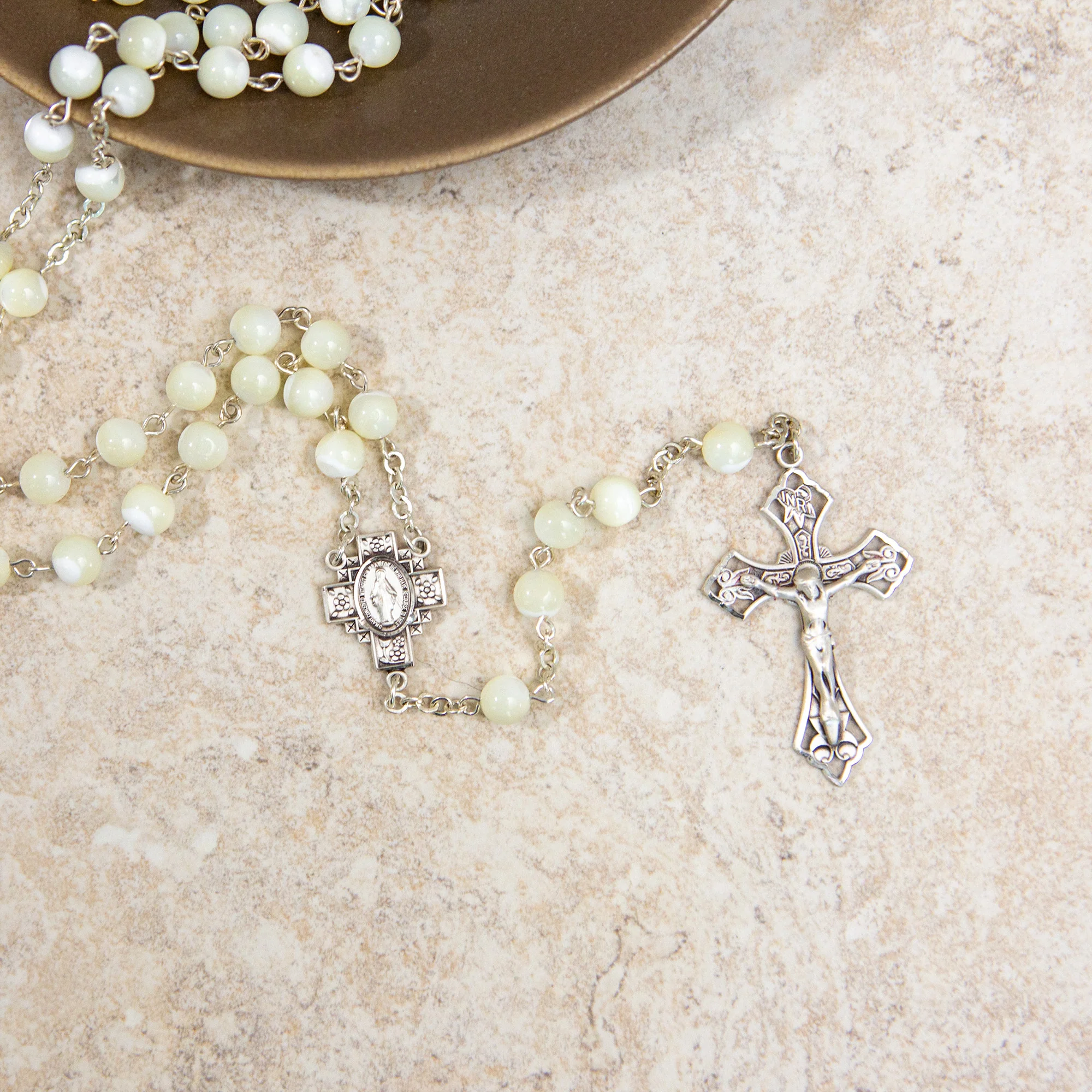 Ornate Mother of Pearl and Sterling Silver Rosary - Image 2