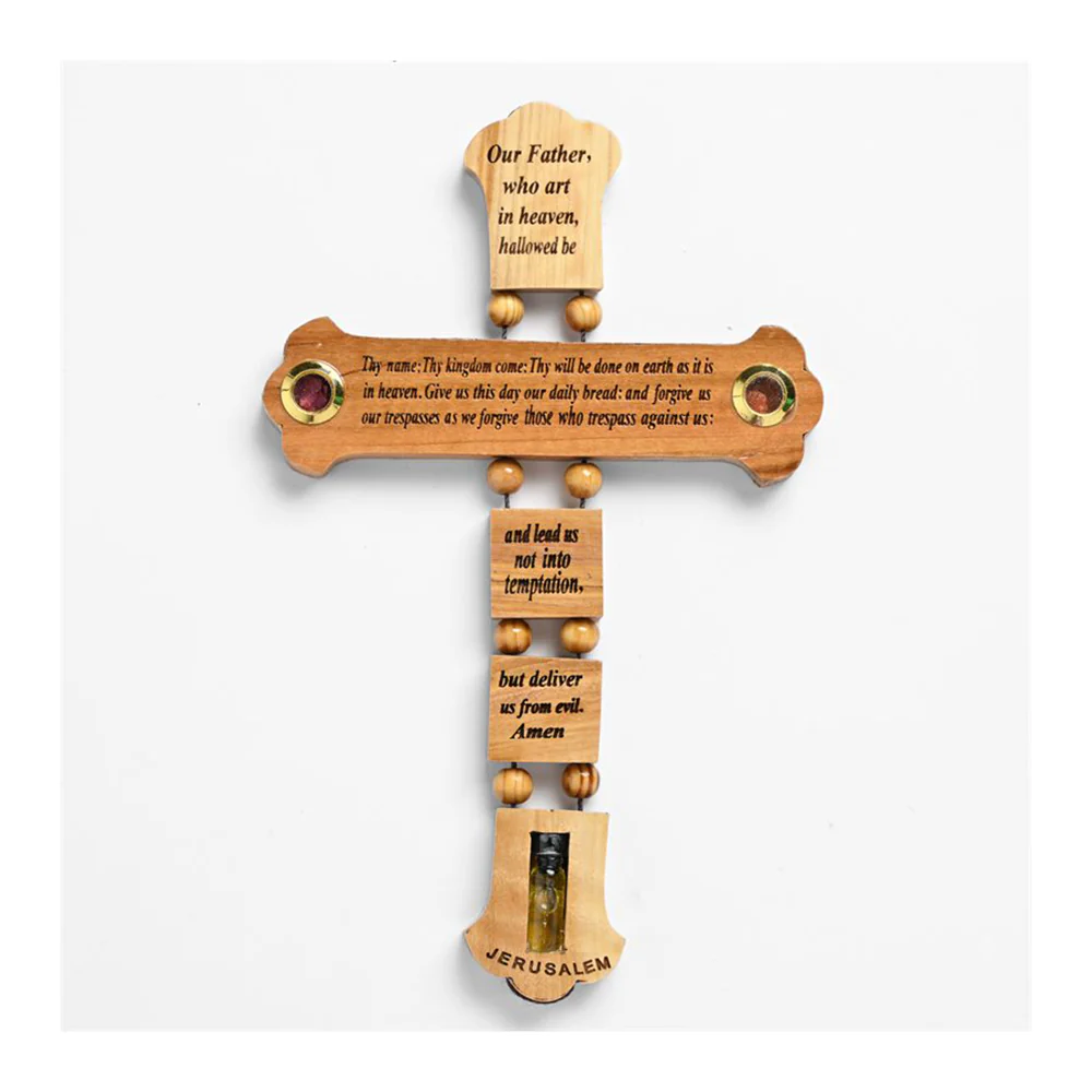 Our Father Prayer Cross with Incense & Holy Oil - 9.25"