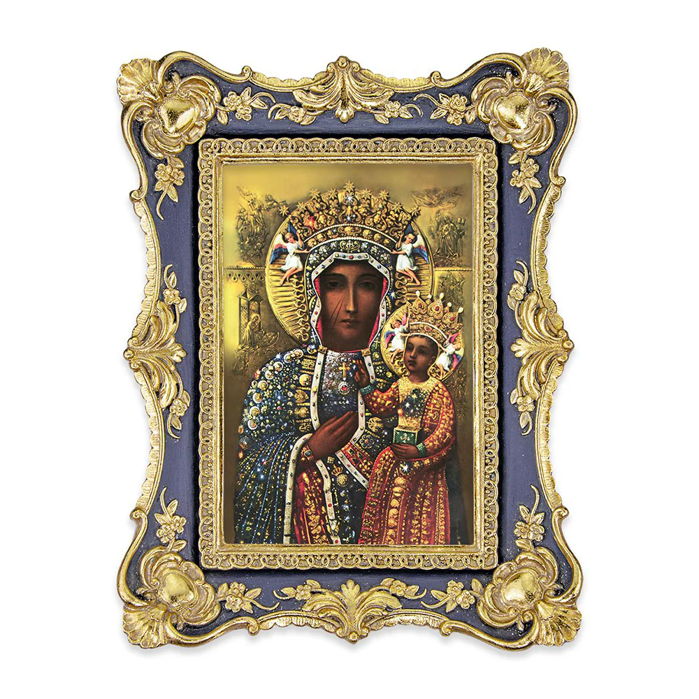 Our Lady of Czestochowa Print in Dark Blue & Gold Frame - 5" x 7"