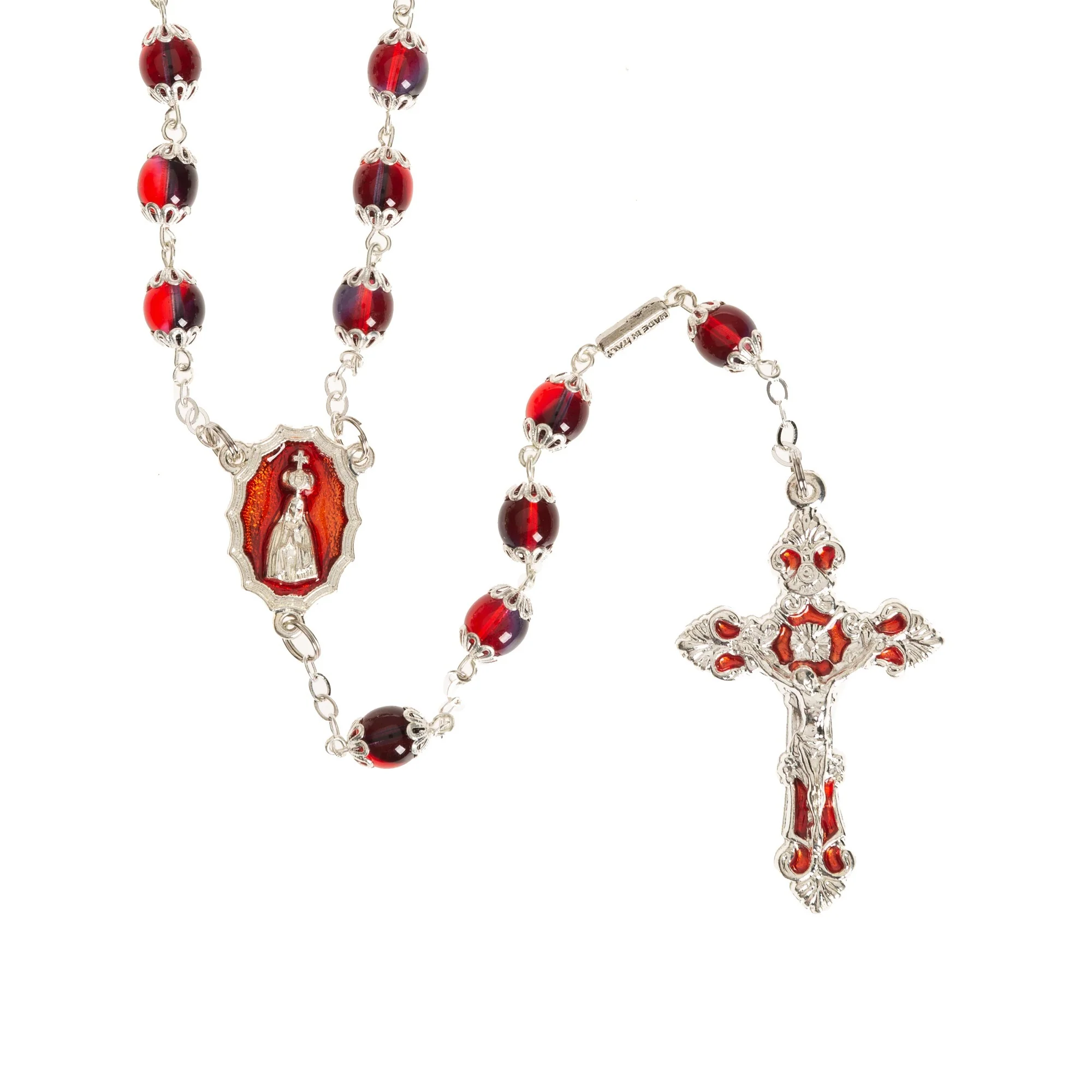 Our Lady of Fatima Hand Enameled Red Rosary - Image 3