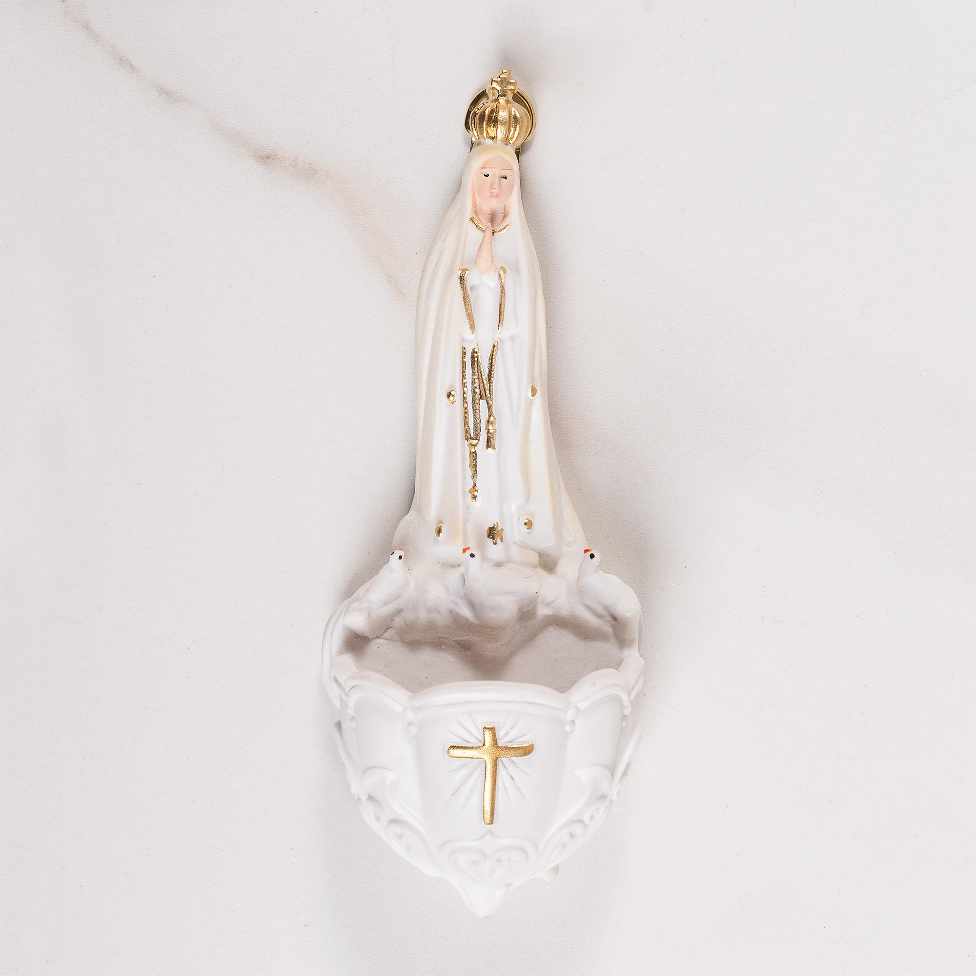 Our Lady of Fatima Painted Holy Water Font - 6.3"