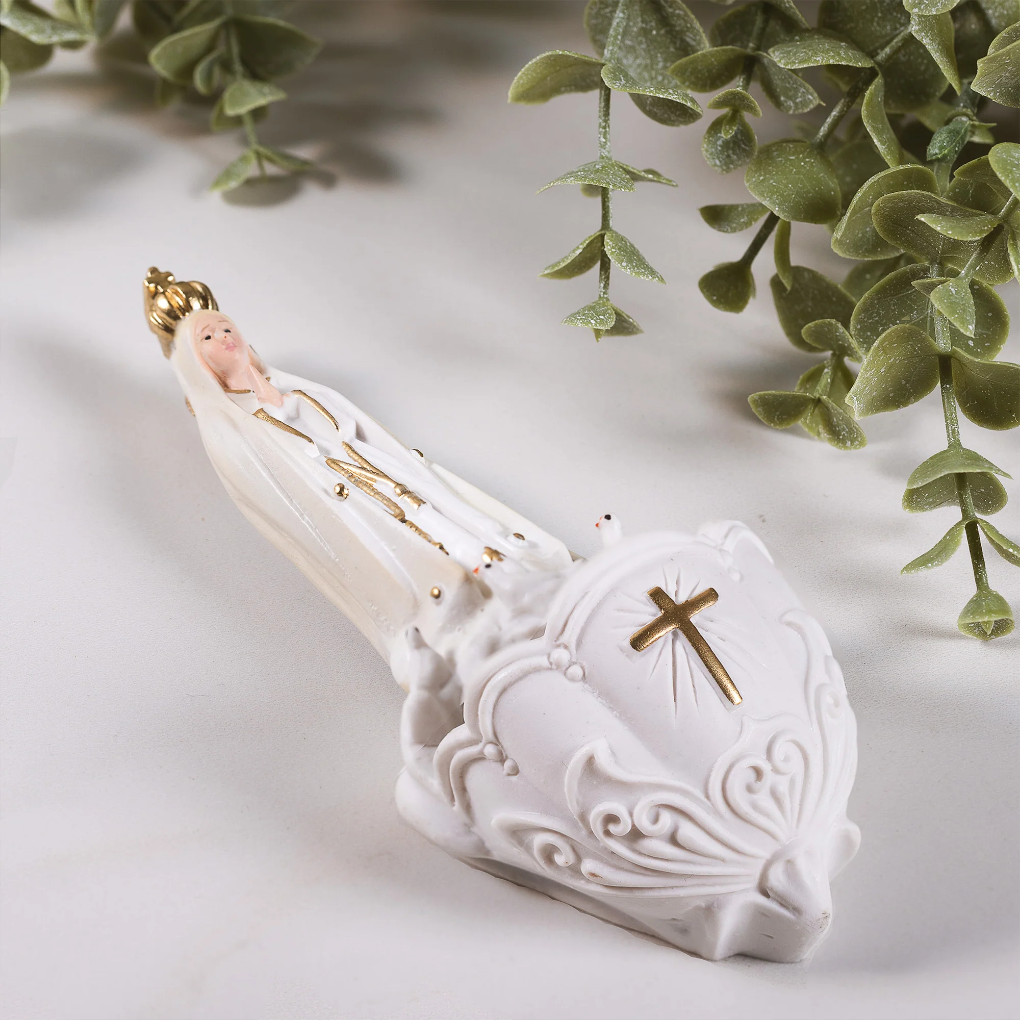 Our Lady of Fatima Painted Holy Water Font - 6.3" - Image 2