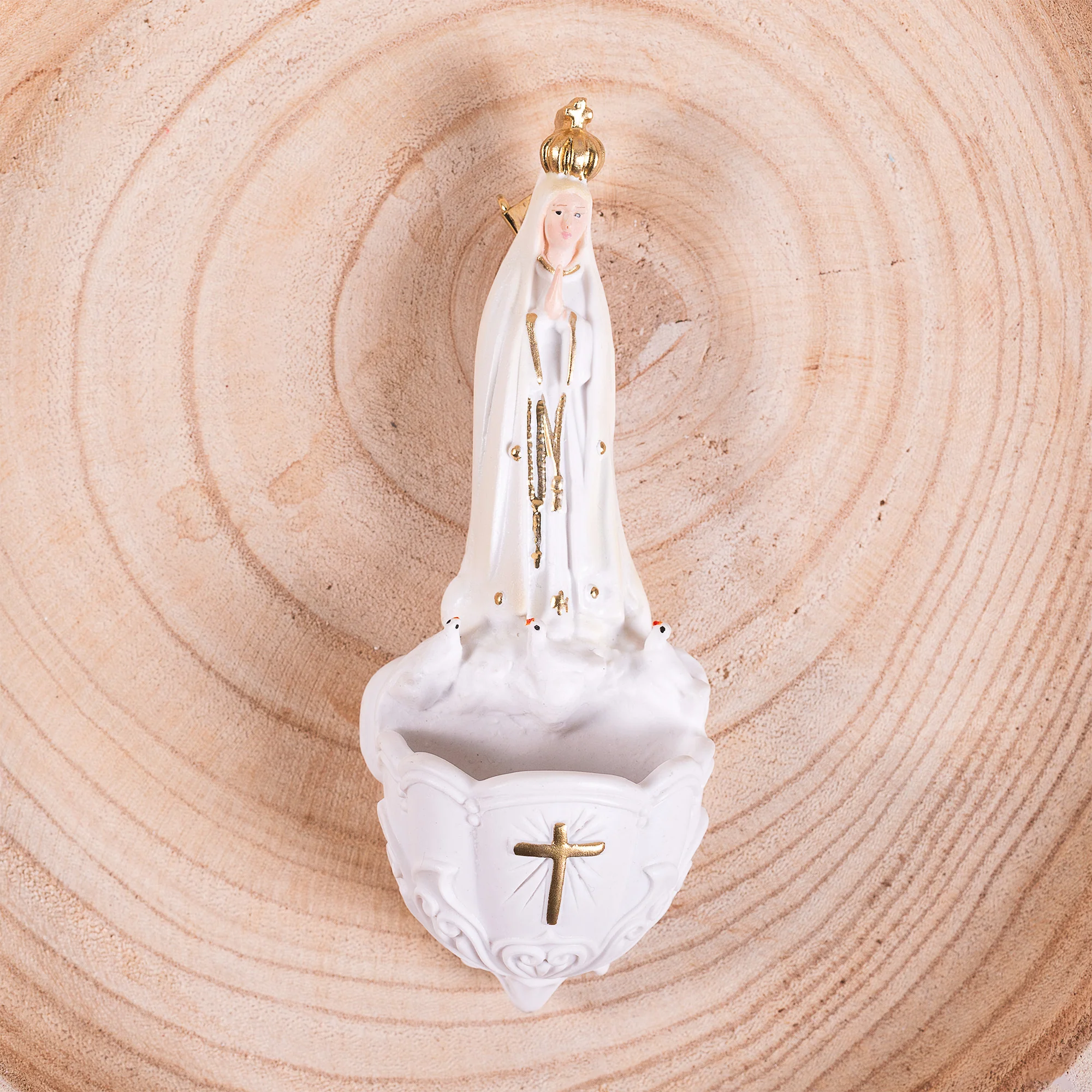 Our Lady of Fatima Painted Holy Water Font - 6.3" - Image 3