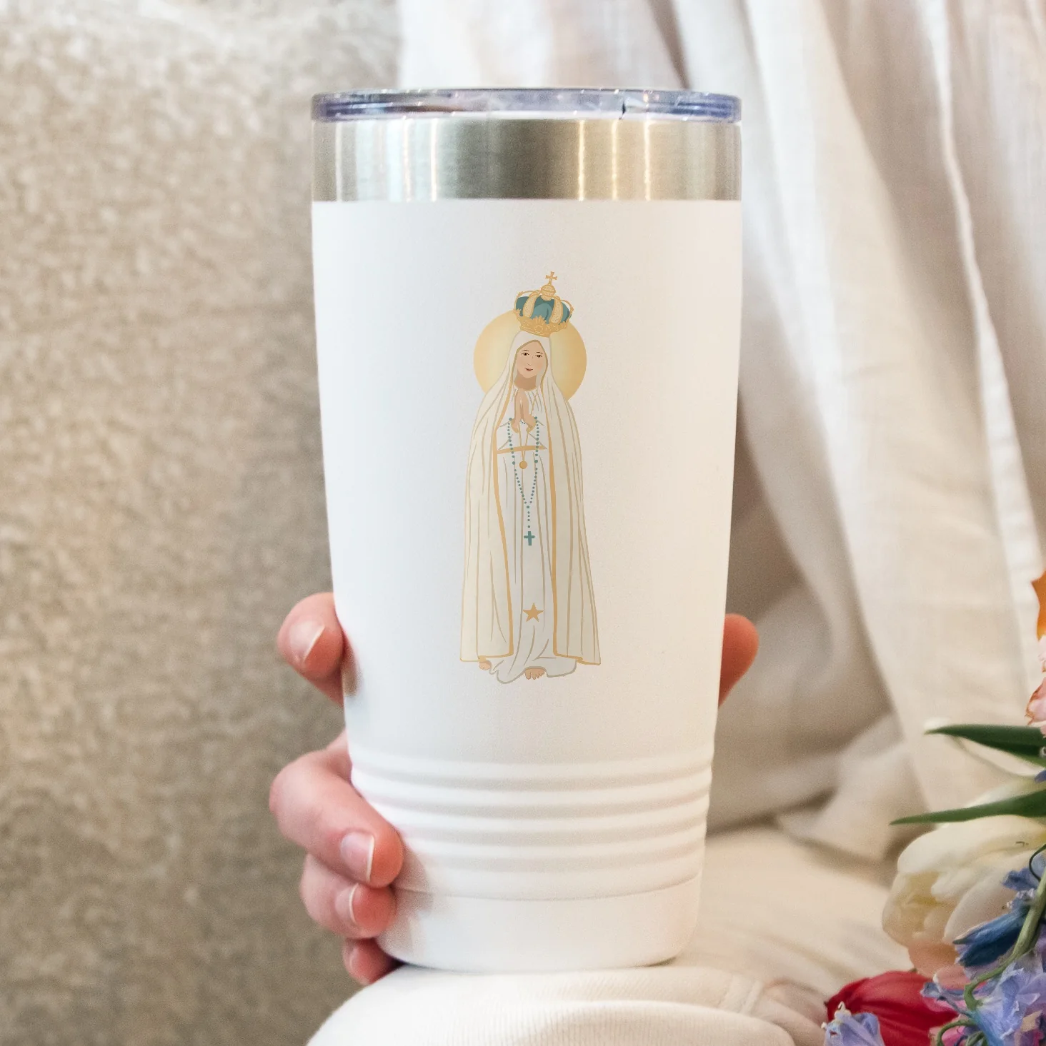 Our Lady of Fatima Personalized 20 oz. White Tumbler